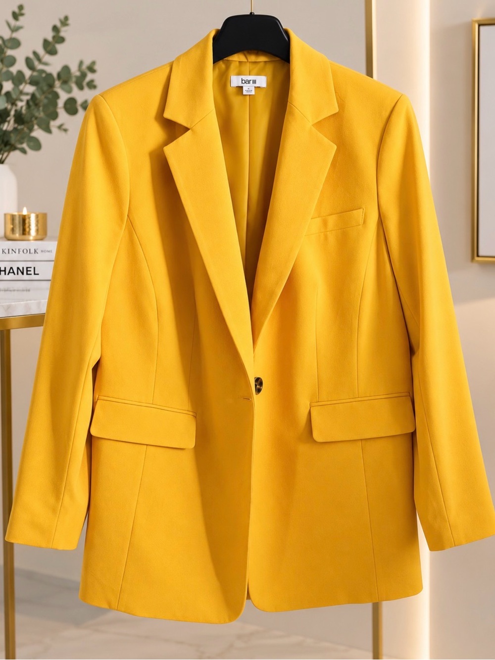 Bar III Bright Mustard Yellow Single-Button Blazer